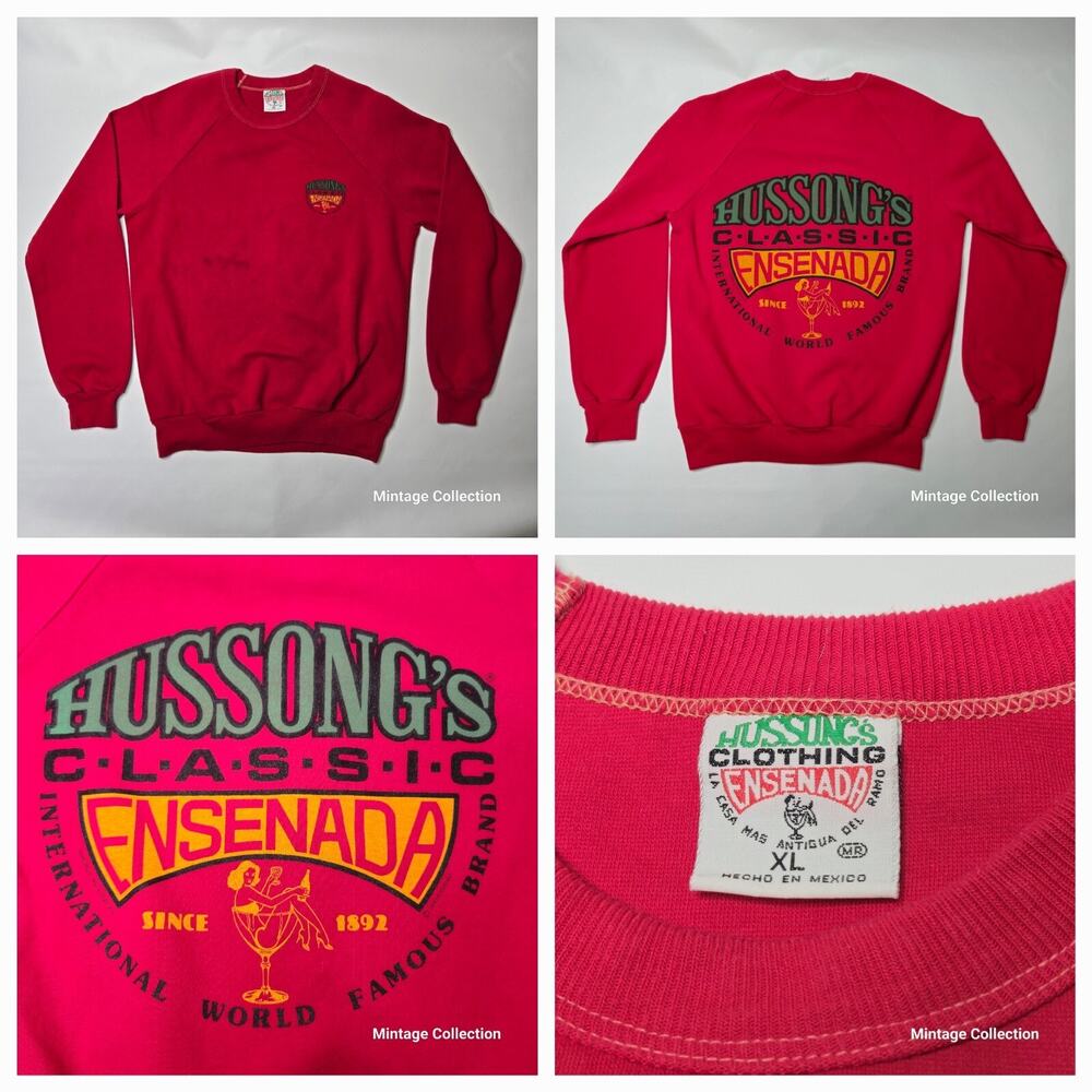 RARE VINTAGE HUSSONG'S CLASSIC CANTINA ENSENADA WORLD FAMOUS RED SWEATSHIRT XL